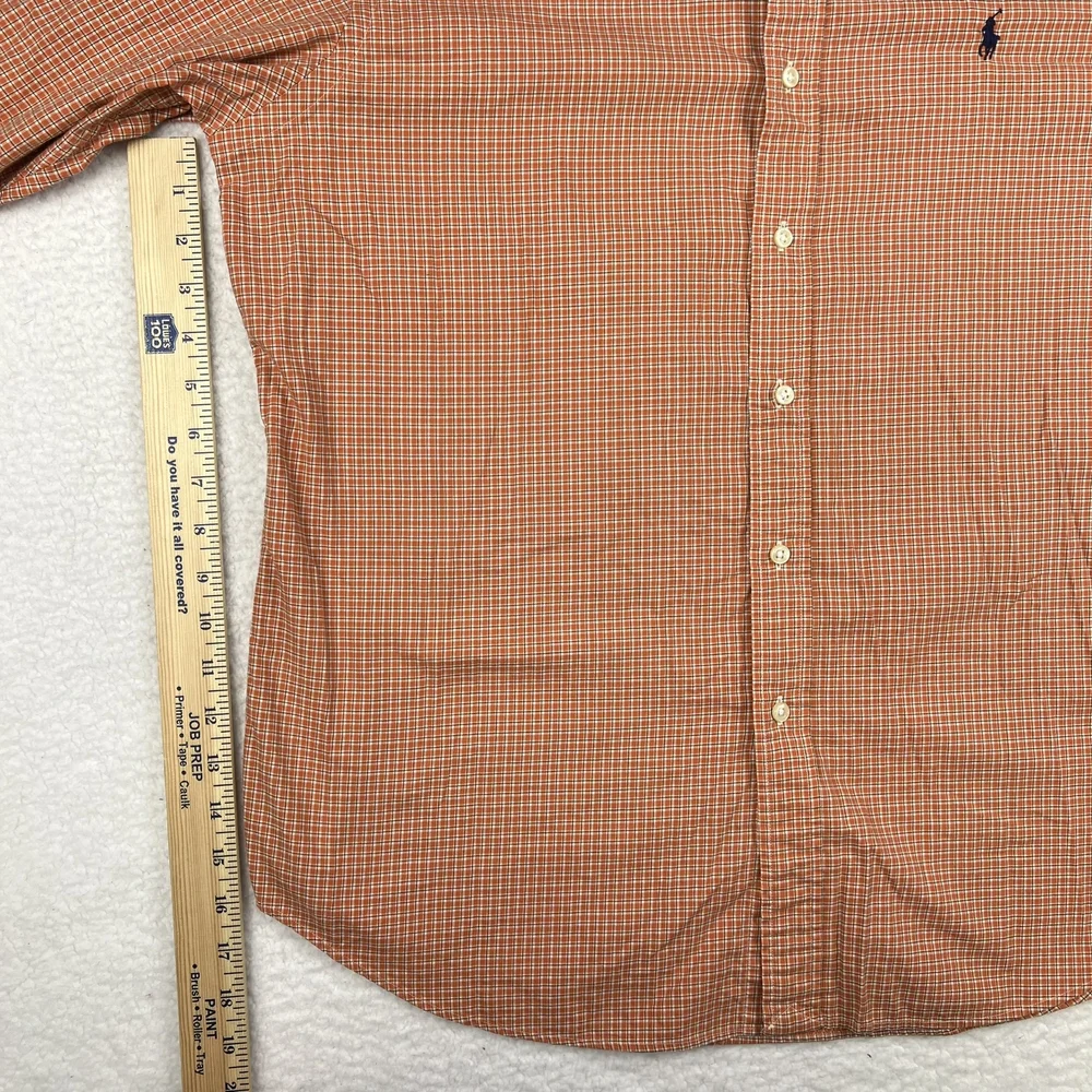 Polo Ralph Lauren Shirt Mens XL Custom Fit Orange Plaid Button Down Logo